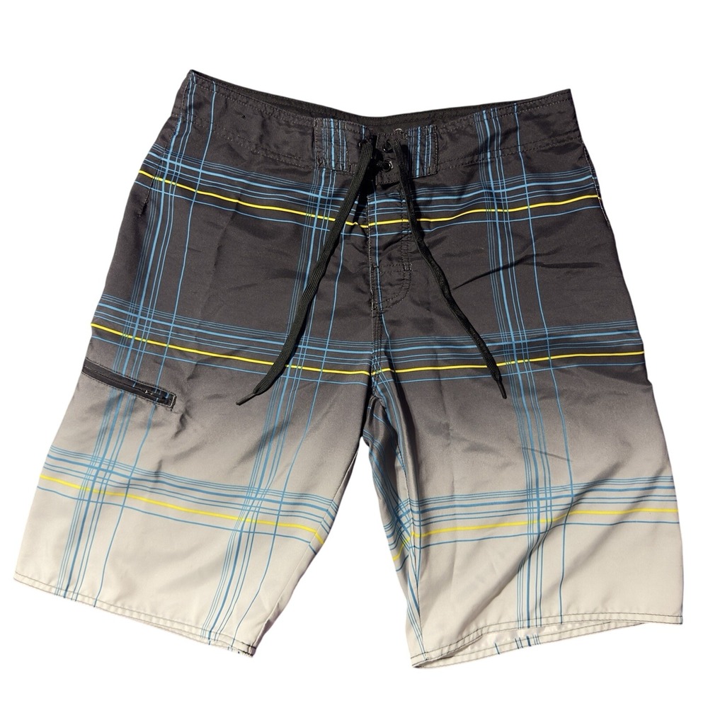 Men's Plaid Board Shorts Size L – Surf Skate Swim Trunks Y2K‎ Retro Beachwear